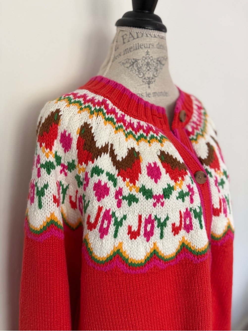 Lands' End Red Fair Isle Button-Up Cardigan - Picture 4 of 10